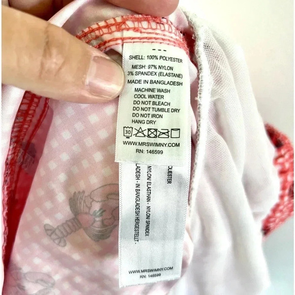 Mr. Swim Red Gingham Lobster Print Men’s 7" Inseam Swim Trunks Size Medium - Picture 11 of 12